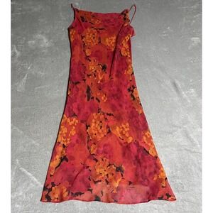 Vintage California Concepts Dress Womens 9 Red Orange Floral Lined Sleeveless